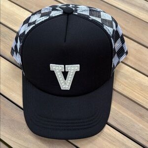 Personalized initial hat, checkerboard, trucker hat
